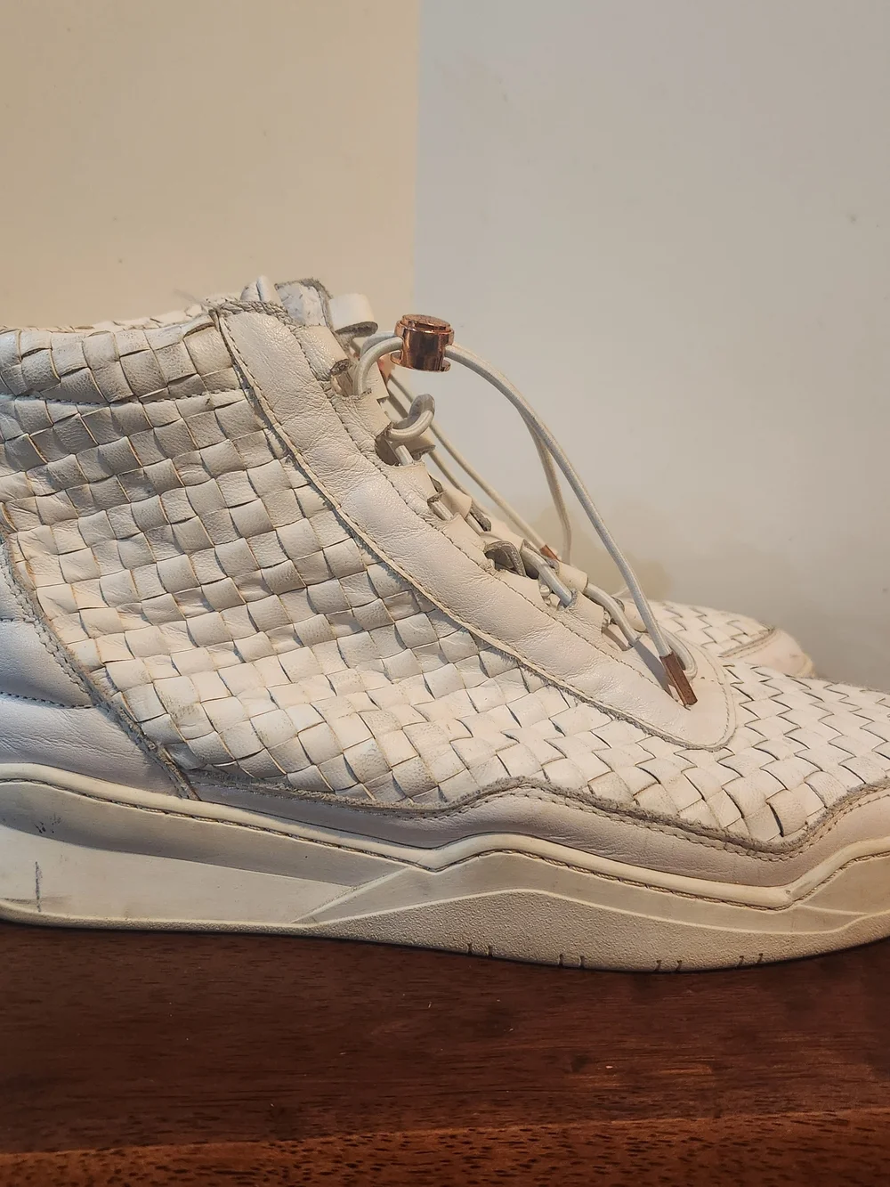 Filling Pieces High Top Luxury White Woven Leather Shoes Men’s US 10 EU 43